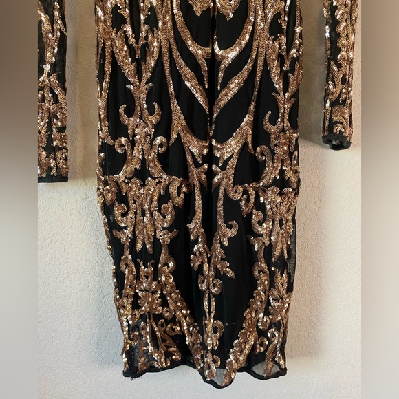 Windsor Long Black Dress w/ Gold Sequin Pattern - Picture 8 of 9